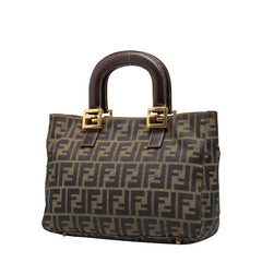 フェンディ ズッカ ハンドバッグ ブラウン ブラック キャンバス レザー レディース FENDI 中古