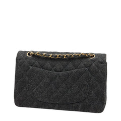 シャネル マトラッセ25 ココマーク ダブルフラップ チェーン ショルダーバッグ ブラック デニム レディース CHANEL 【中古】