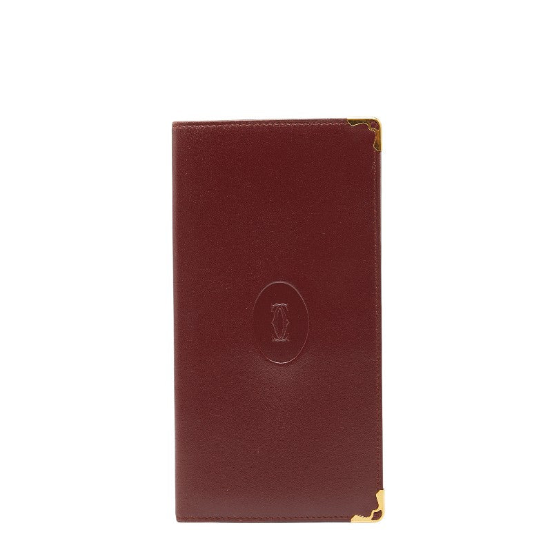 カルティエ マストライン 札入れ ワインレッド ボルドー レザー レディース CARTIER 【中古】