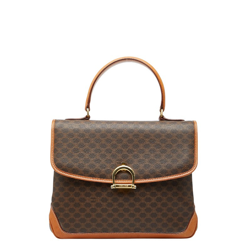 セリーヌ マカダム トップハンドル ハンドバッグ ブラウン PVC レザー レディース CELINE 【中古】