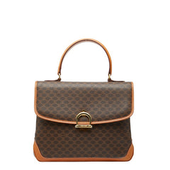 セリーヌ マカダム トップハンドル ハンドバッグ ブラウン PVC レザー レディース CELINE 【中古】