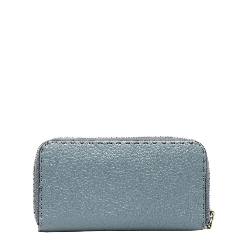 フェンディ セレリア ラウンドファスナー 長財布 8M0374 ブルー グレー レザー レディース FENDI 【中古】