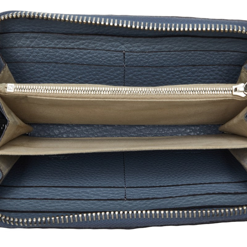 フェンディ セレリア ラウンドファスナー 長財布 8M0374 ブルー グレー レザー レディース FENDI 【中古】