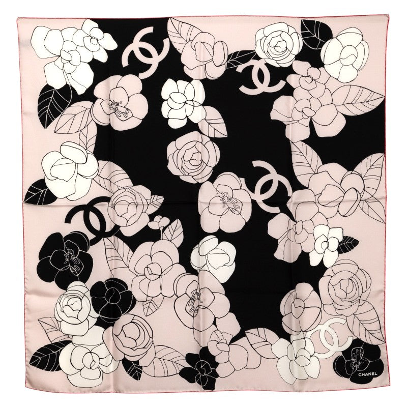 シャネル ココマーク カメリア - スカーフ ピンク ブラック シルク レディース CHANEL 【中古】