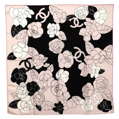 シャネル ココマーク カメリア - スカーフ ピンク ブラック シルク レディース CHANEL 【中古】