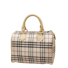 バーバリー ノバチェック ミニボストンバッグ ハンドバッグ ピンク ベージュ キャンバス レザー レディース BURBERRY 【中古】