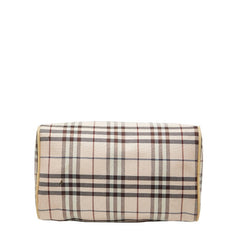 バーバリー ノバチェック ミニボストンバッグ ハンドバッグ ピンク ベージュ キャンバス レザー レディース BURBERRY 【中古】