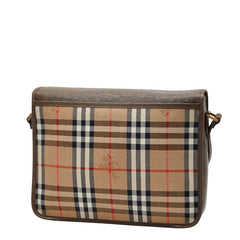 バーバリー ノバチェック シャドーホース ショルダーバッグ ブラウン ベージュ キャンバス レザー レディース BURBERRY 【中古】
