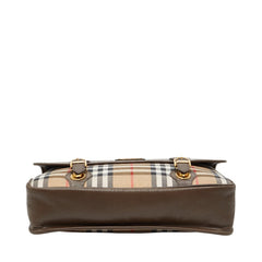 バーバリー ノバチェック シャドーホース ショルダーバッグ ブラウン ベージュ キャンバス レザー レディース BURBERRY 【中古】