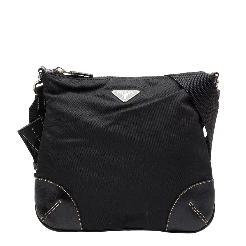 プラダ 三角ロゴプレート ショルダーバッグ ブラック ナイロン レザー メンズ PRADA 【中古】