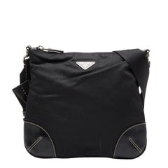 プラダ 三角ロゴプレート ショルダーバッグ ブラック ナイロン レザー メンズ PRADA 【中古】