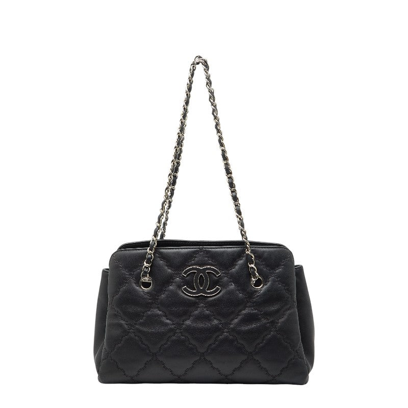 シャネル ハンプトンズ ウルトラステッチ チェーン トートバッグ ブラック ラムスキン レディース CHANEL 中古