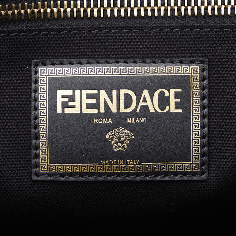 フェンディ ×VERSACA ヴェルサーチ FENDACE フェンダーチェ ラ メデューサ 総柄 トートバッグ ショルダーバッグ 2WAY 8BH395 ブラック イエロー キャンバス レディース FENDI 【中古】
