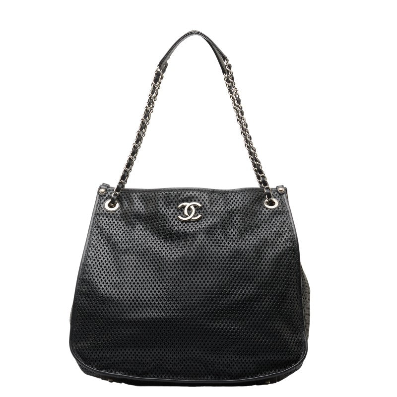 シャネル ココマーク パンチング チェーン 斜め掛け ショルダーバッグ トートバッグ ブラック レザー レディース CHANEL 【中古】