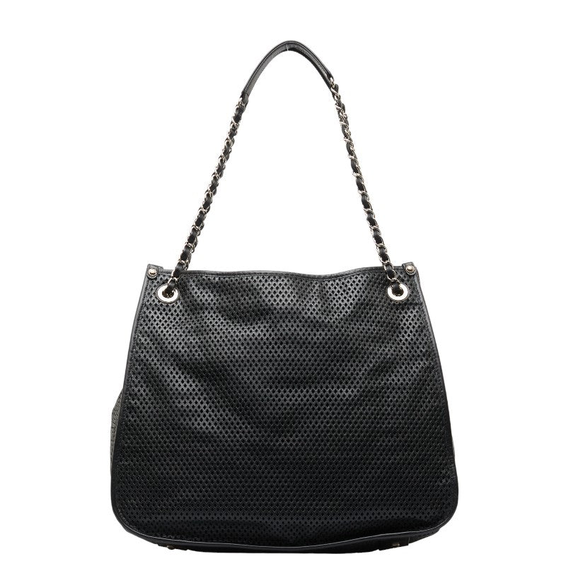 シャネル ココマーク パンチング チェーン 斜め掛け ショルダーバッグ トートバッグ ブラック レザー レディース CHANEL 【中古】