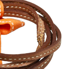 エルメス カデナチャーム ゾウ モチーフ チョーカー ゴールド ブラウン メッキ レザー レディース HERMES 【中古】