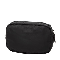 プラダ 三角ロゴプレート ポーチ ブラック ナイロン レザー レディース PRADA 【中古】