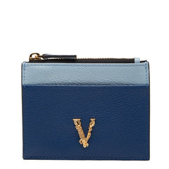 ヴェルサーチェ ヴィルトゥス カードケース コインケース ブルー レザー レディース VERSACE 【中古】