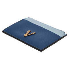 ヴェルサーチェ ヴィルトゥス カードケース コインケース ブルー レザー レディース VERSACE 【中古】