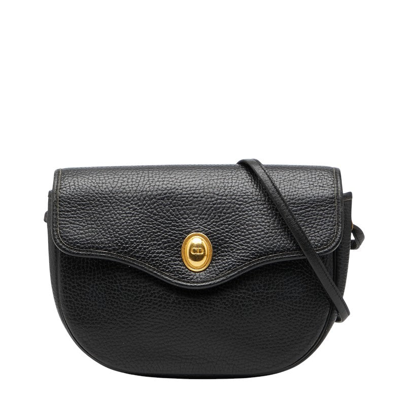 ディオール CDロゴ 斜め掛け ショルダーバッグ ブラック レザー レディース Dior 【中古】