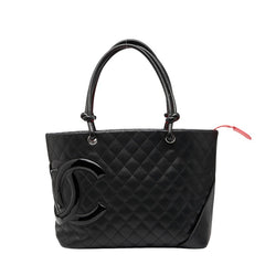 シャネル マトラッセ カンボン トートバッグ ブラック レザー パテントレザー レディース CHANEL 【中古】