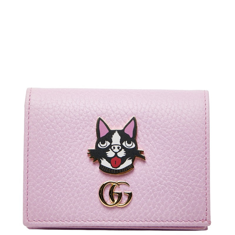 グッチ GGマーモント ボスコ 二つ折り財布 コンパクトウォレット 499325 ピンク レザー レディース GUCCI 【中古】