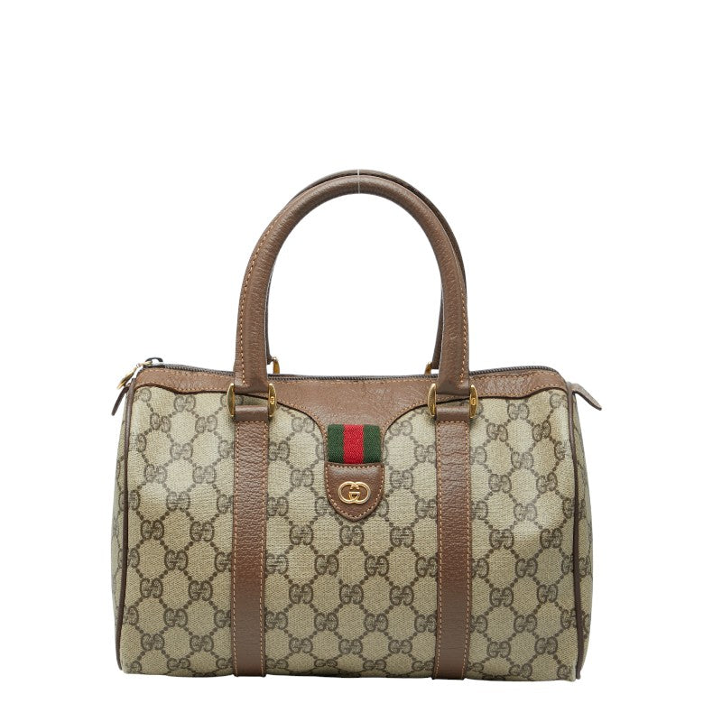 グッチ GGスプリーム シェリーライン ボストンバッグ ハンドバッグ 002 615 6838 ベージュ ブラウン PVC レザー レディース GUCCI 【中古】