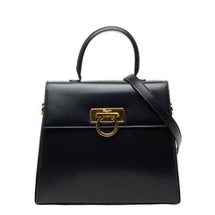 サルヴァトーレフェラガモ ガンチーニ ハンドバッグ ショルダーバッグ 2WAY ネイビー カーフレザー レディース Salvatore Ferragamo 【中古】