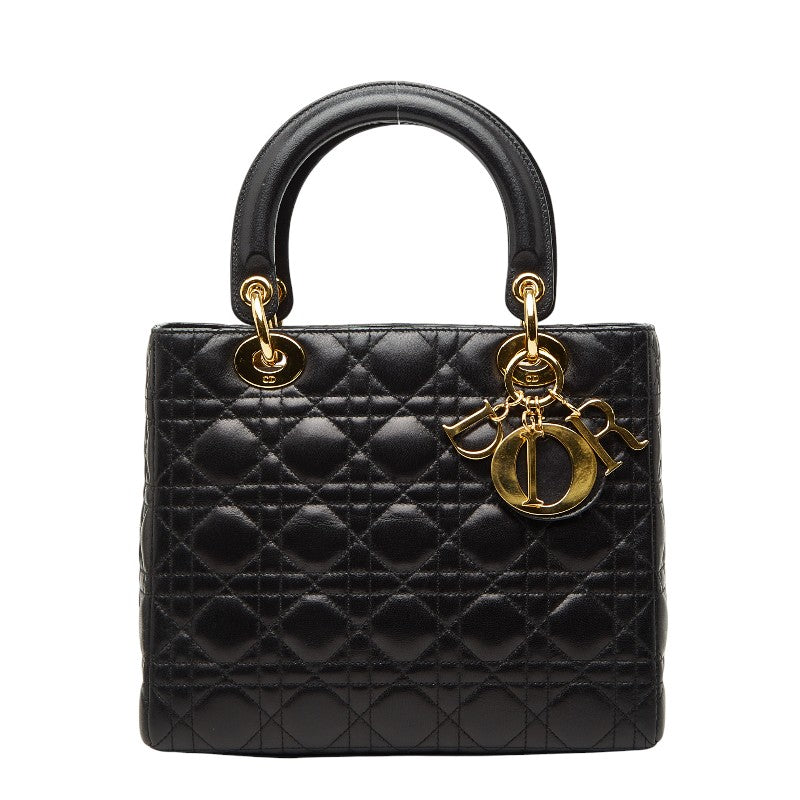 ディオール カナージュ レディディオール ミディアム ショルダーバッグ ブラック ラムスキン レディース Dior 【中古】