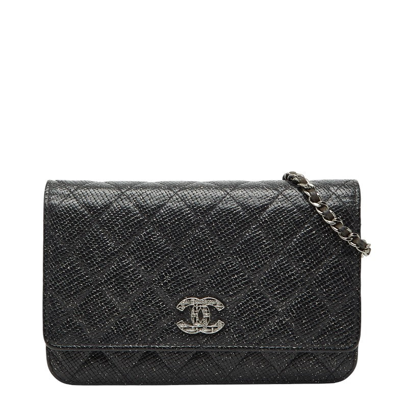シャネル マトラッセ ツイード ココマーク チェーン ウォレット ショルダーバッグ ブラック レザー レディース CHANEL 【中古】