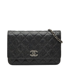 シャネル マトラッセ ツイード ココマーク チェーン ウォレット ショルダーバッグ ブラック レザー レディース CHANEL 【中古】