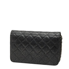 シャネル マトラッセ ツイード ココマーク チェーン ウォレット ショルダーバッグ ブラック レザー レディース CHANEL 【中古】