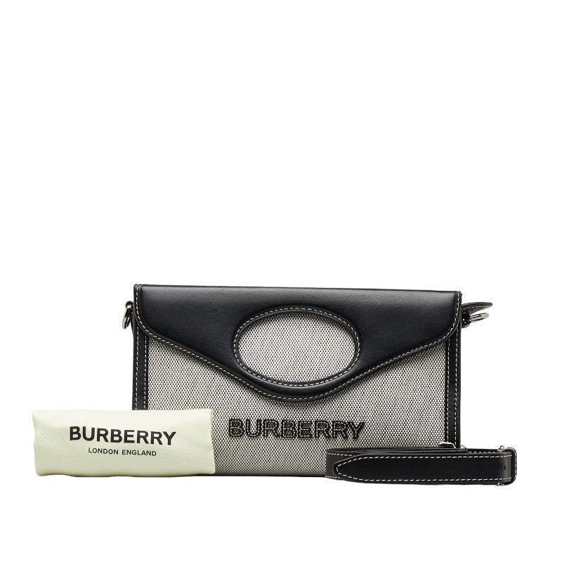 バーバリー ロゴ ホースフェリー ハンドバッグ ショルダーバッグ 2WAY グレー ブラック コットンキャンバス レザー レディース BURBERRY 【中古】