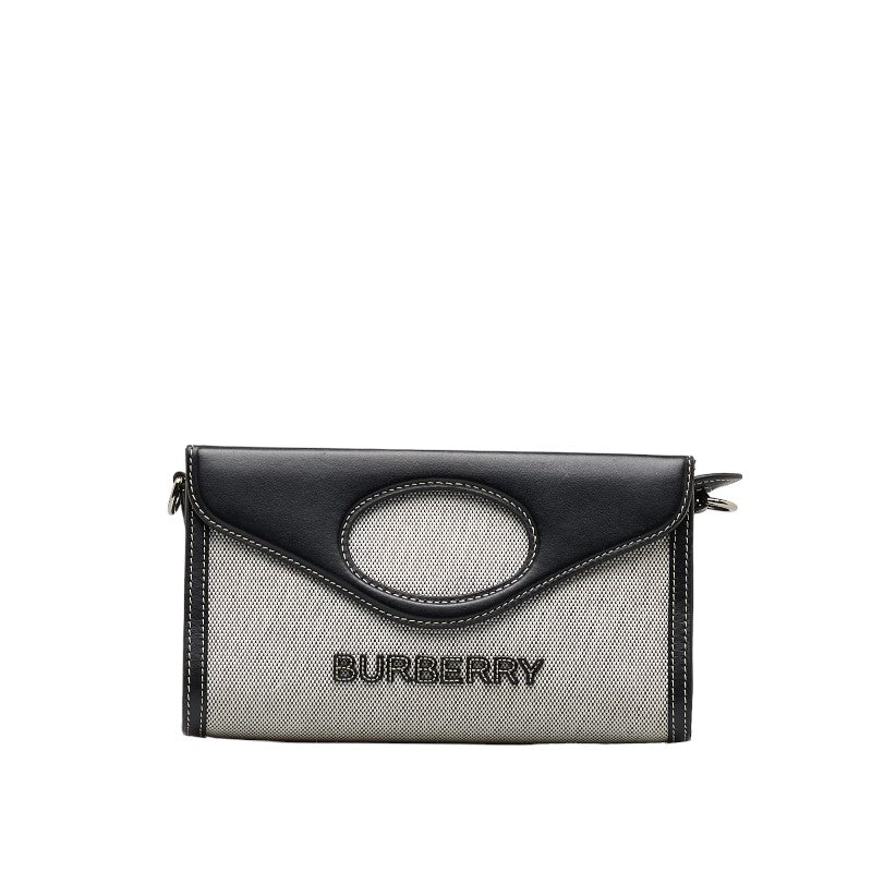 バーバリー ロゴ ホースフェリー ハンドバッグ ショルダーバッグ 2WAY グレー ブラック コットンキャンバス レザー レディース BURBERRY 【中古】