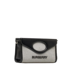 バーバリー ロゴ ホースフェリー ハンドバッグ ショルダーバッグ 2WAY グレー ブラック コットンキャンバス レザー レディース BURBERRY 中古