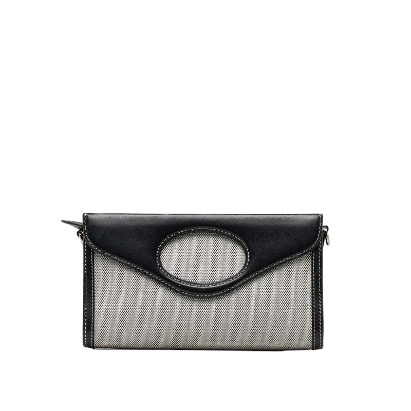 バーバリー ロゴ ホースフェリー ハンドバッグ ショルダーバッグ 2WAY グレー ブラック コットンキャンバス レザー レディース BURBERRY 【中古】