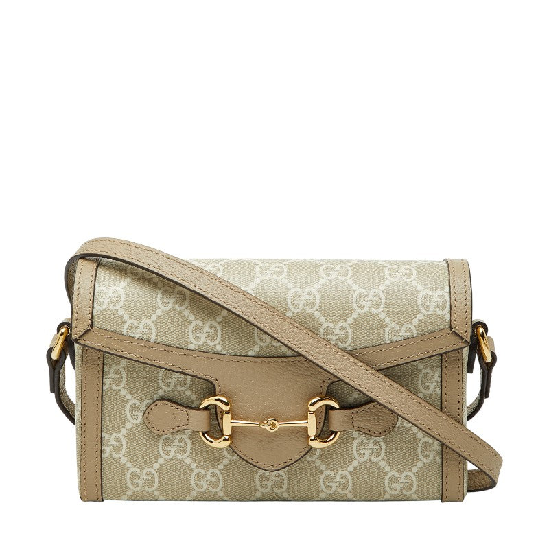 グッチ GGスプリーム ホースビット 1955 ミニ ショルダーバッグ 699296 ベージュ ホワイト PVC レザー レディース GUCCI 中古