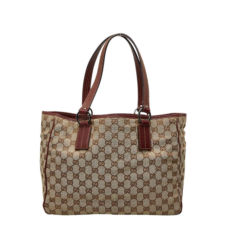 グッチ GGキャンバス トートバッグ ハンドバッグ ベージュ レッド キャンバス レザー レディース GUCCI 【中古】