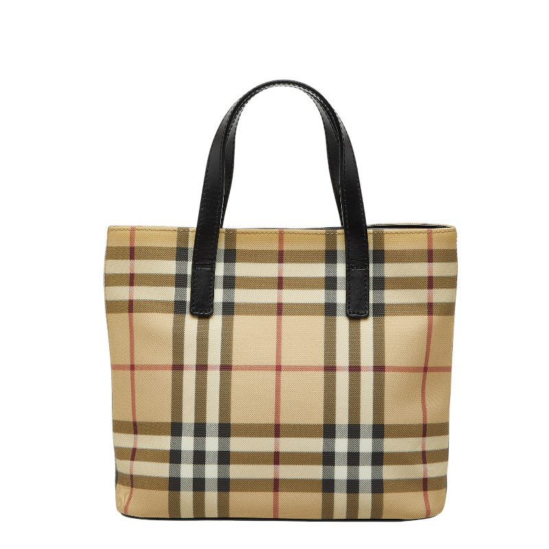 バーバリー ノバチェック ハンドバッグ ベージュ ブラック PVC レザー レディース BURBERRY 【中古】