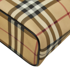 バーバリー ノバチェック ハンドバッグ ベージュ ブラック PVC レザー レディース BURBERRY 【中古】