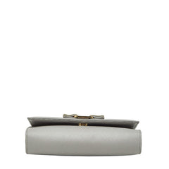 サルヴァトーレフェラガモ ヴァラリボン チェーン ショルダーバッグ AU22-B558 グレー レザー レディース Salvatore Ferragamo 【中古】