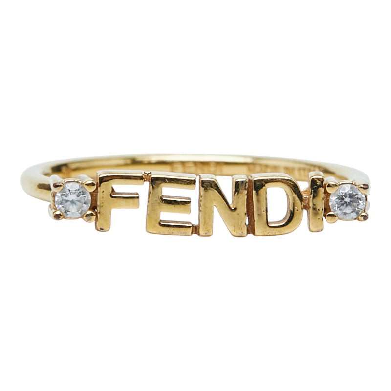 フェンディ ロゴ リング 指輪 #M ゴールド メッキ クリスタル レディース FENDI 【中古】