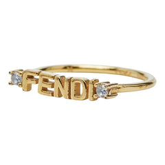 フェンディ ロゴ リング 指輪 #M ゴールド メッキ クリスタル レディース FENDI 【中古】
