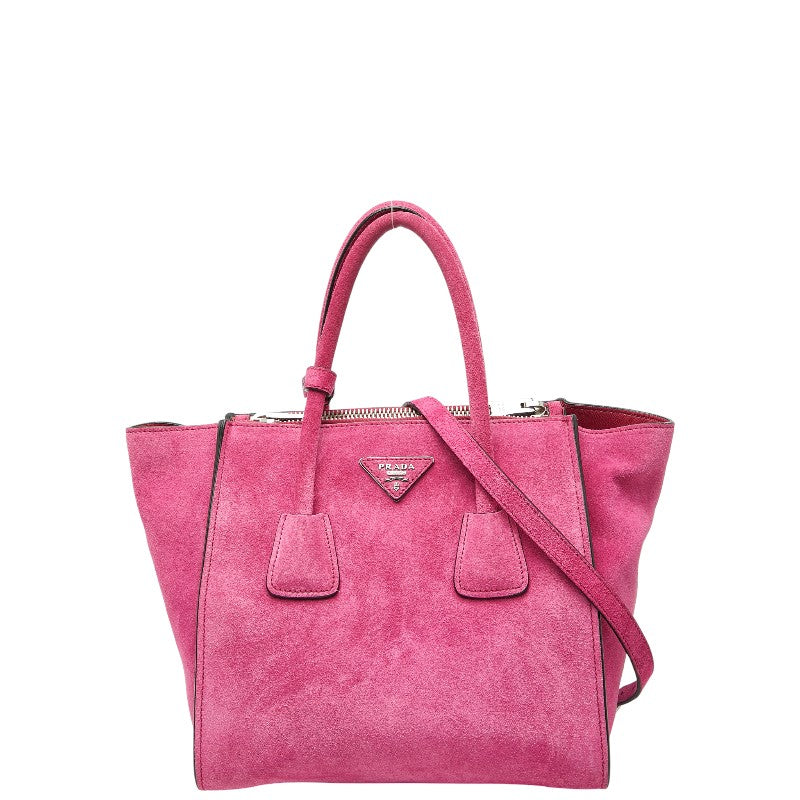 プラダ 三角ロゴプレート ハンドバッグ ショルダーバッグ 2WAY BN2625 ピンク スウェード レディース PRADA 【中古】