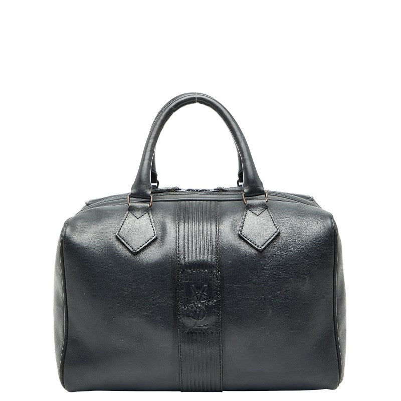 サンローラン YSLロゴ ハンドバッグ ミニボストンバッグ ネイビー レザー レディース SAINT LAURENT 【中古】