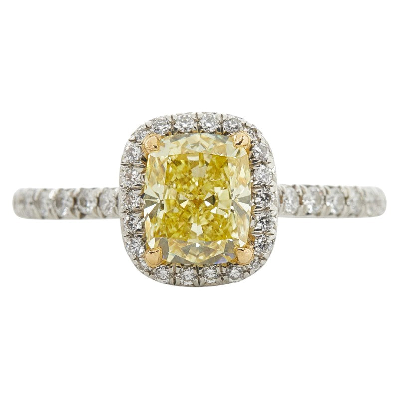 ティファニー #65824 Pt950 プラチナ K18WG ホワイトゴールド ファンシーインテンスイエローダイヤ1.54ct シングル ハロー エンゲージメント リング リング 指輪 レディース TIFFANY&Co. 9号 中古