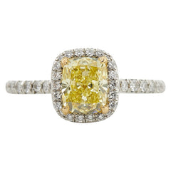ティファニー #65824 Pt950 プラチナ K18WG ホワイトゴールド ファンシーインテンスイエローダイヤ1.54ct シングル ハロー エンゲージメント リング リング 指輪 レディース TIFFANY&Co. 9号 中古