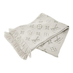 ルイ ヴィトン エシャルプ ロゴマニア マフラー M74742 グリペルル グレー ウール シルク レディース LOUIS VUITTON 中古