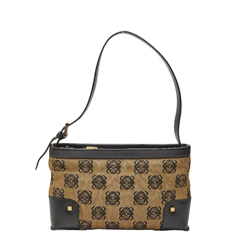 ロエベ アナグラム ハンドバッグ ショルダーバッグ ブラウン ブラック キャンバス レザー レディース LOEWE 【中古】