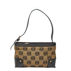 ロエベ アナグラム ハンドバッグ ショルダーバッグ ブラウン ブラック キャンバス レザー レディース LOEWE 【中古】